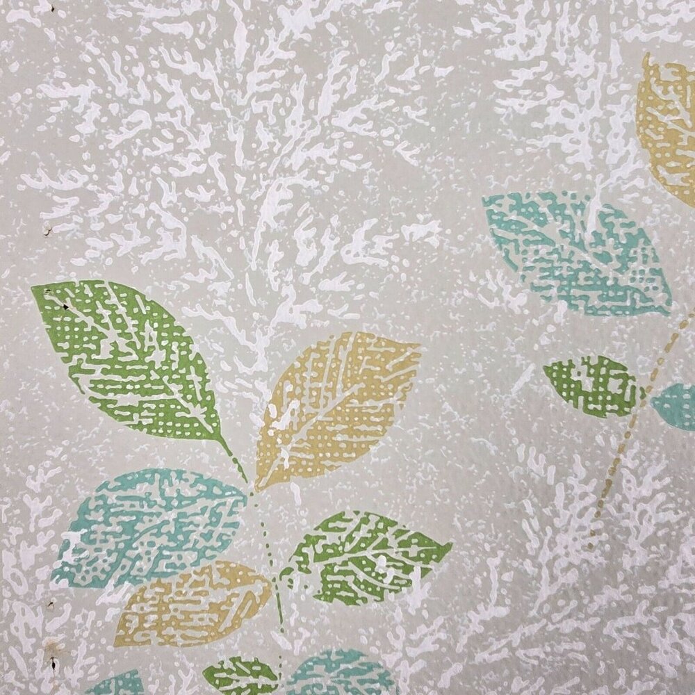Vintage Wallpaper Sample Sheet 70s Retro Nature Leaves Craft Supply Dollhouse